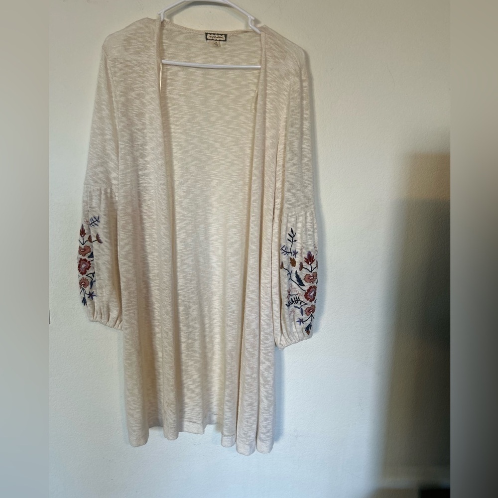 Cream & floral embroidered detail boho cardigan Small